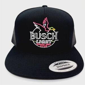 Busch Duck Hunter's Beer Drinking Hat Cap Mesh Snapback Black Flat Bill Trucker